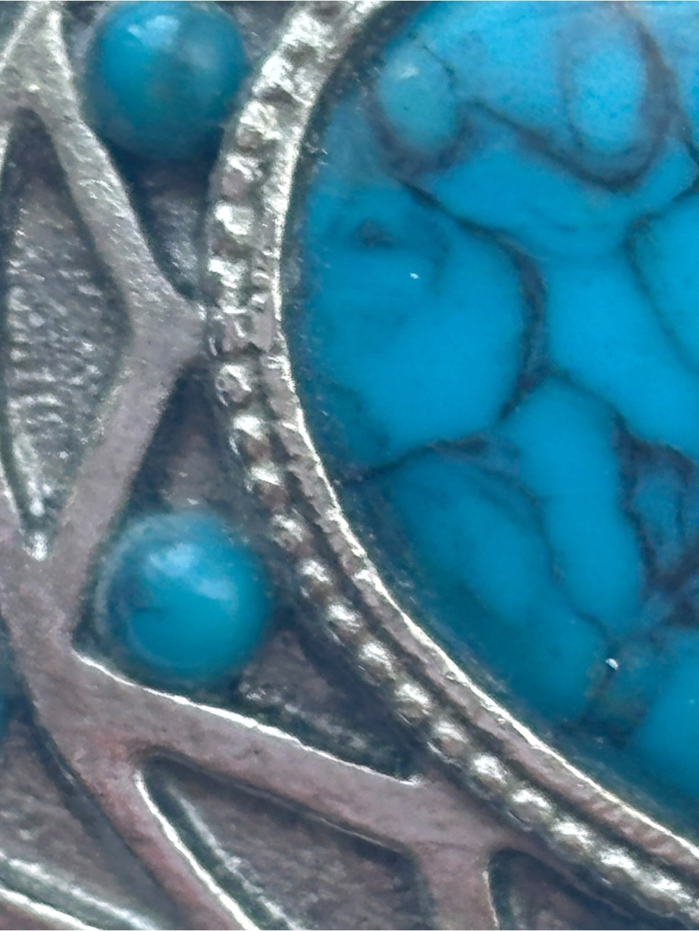 Vintage Whiting & Davis Victorian Revival Faux Turquoise Pendant Necklace 70s - Picture 6 of 15